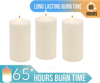Stonebriar Unscented Pillar Candles – 65 Hour Burn Time, Long-Lasting Wax Candles for Weddings, Holidays, Home Décor & Special Events, Pack of 3, Ivory, 3" x 6"