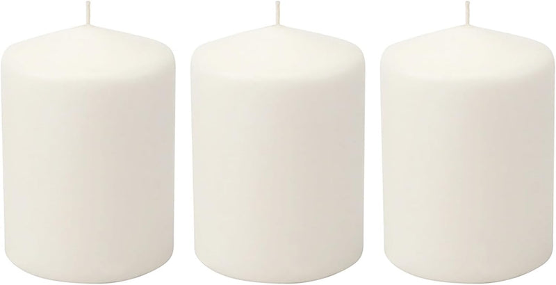 Stonebriar 3 Pack Tall 3 x 4 Inch 35 Hour Long Burning Unscented White Wax Pillar Candles (WS)