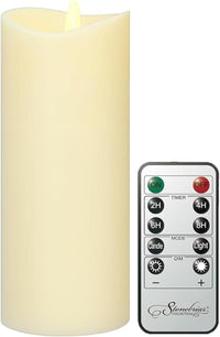 Stonebriar 6 Count Ivory Real Wax 3x8 Flameless LED Pillar Candles with Remote and Timer