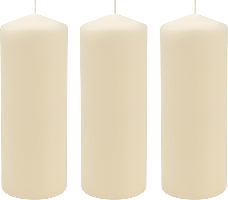 Stonebriar Unscented Pillar Candles – 80 Hour Burn Time, Long-Lasting Wax Candles for Weddings, Holidays, Home Décor & Special Events, Pack of 3, Ivory, 3" x 8" (WS)