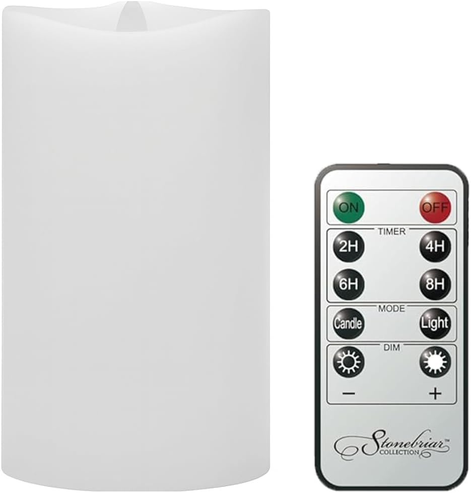 Stonebriar 6 Count White Real Wax 3x6 Flameless LED Pillar Candles with Remote and Timer (WS)