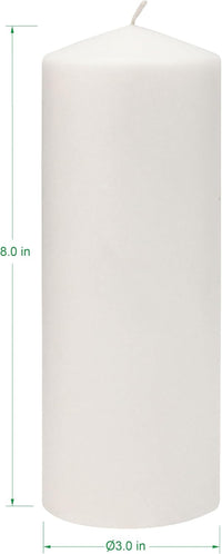 Stonebriar 3 Pack Tall 3 x 8 Inch 80 Hour Long Burning Unscented White Wax Pillar Candles (WS)
