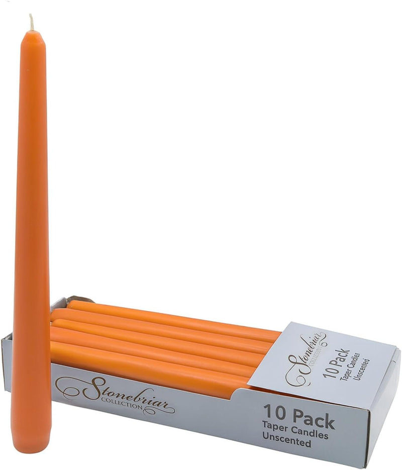 Stonebriar Unscented Taper Candles – 7 Hour Burn Time, Long-Lasting Wax Candles for Weddings, Holidays, Home Décor & Special Events, Pack of 10, Orange, 10"