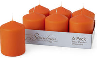 Stonebriar Unscented Pillar Candles – 35 Hour Burn Time, Long-Lasting Wax Candles for Weddings, Holidays, Home Décor & Special Events, Pack of 6, Orange, 3" x 4"