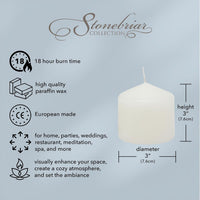 Stonebriar 3 Pack Tall 3 x 3 Inch 18 Hour Long Burning Unscented White Wax Pillar Candles (WS)