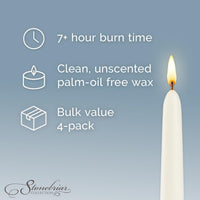 Stonebriar Tall 10" White Unscented 4 Pack Taper Candles (WS)