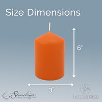 Stonebriar Unscented Pillar Candles – 65 Hour Burn Time, Long-Lasting Wax Candles for Weddings, Holidays, Home Décor & Special Events, Pack of 6, Orange, 3" x 6"