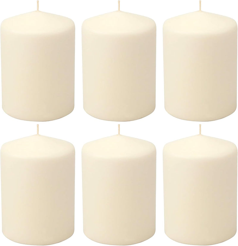 Stonebriar Unscented Pillar Candles – 35 Hour Burn Time, Long-Lasting Wax Candles for Weddings, Holidays, Home Décor & Special Events, Pack of 6, Ivory, 3" x 4"