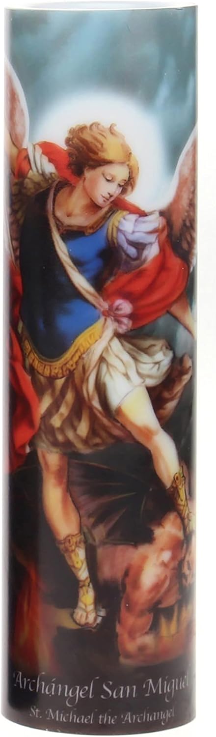 Stonebriar St. Micheal Flameless LED Devotional Prayer Candle with Automatic Timer (WS)