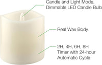 Stonebriar 6 Count Ivory Real Wax 3x3 Flameless LED Pillar Candles with Remote and Timer