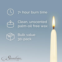 Stonebriar Tall 10" Ivory Unscented 30 Pack Taper Candles (WS)