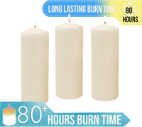 Stonebriar Unscented Pillar Candles – 80 Hour Burn Time, Long-Lasting Wax Candles for Weddings, Holidays, Home Décor & Special Events, Pack of 3, Ivory, 3" x 8"