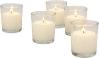 Stonebriar 48 Pack Unscented Long Burning Clear Glass Ivory Wax Filled Votive Candles (WS)