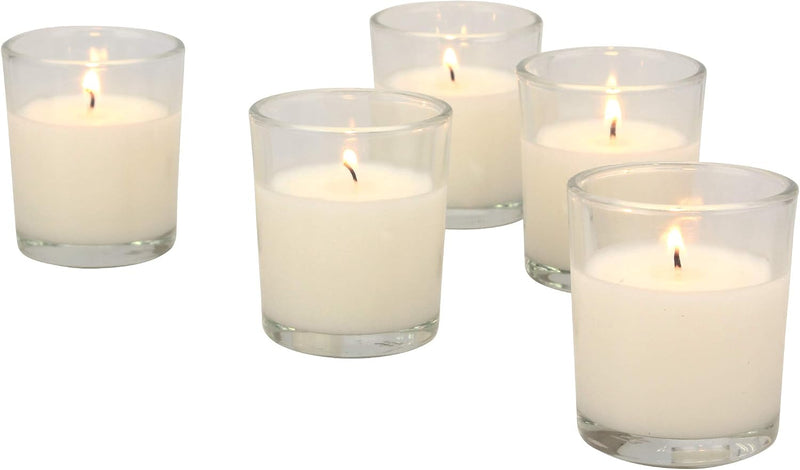 Stonebriar 48 Pack Unscented Long Burning Clear Glass Ivory Wax Filled Votive Candles (WS)