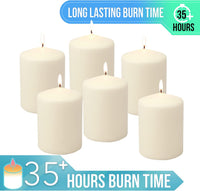 Stonebriar Unscented Pillar Candles – 35 Hour Burn Time, Long-Lasting Wax Candles for Weddings, Holidays, Home Décor & Special Events, Pack of 6, Ivory, 3" x 4"