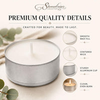Premium quality details: smooth wax fill, centered wick, sturdy aluminum cup, clean even burn