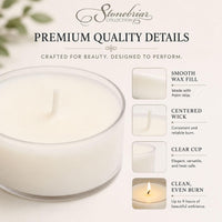 Premium quality details: smooth wax fill, centered wick, clear cup, clean even burn