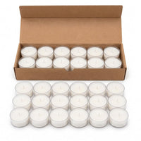 Stonebriar oversized clear-cup tealights shown with their packaging