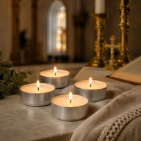 Aluminum-cup tealights on an elegant event table