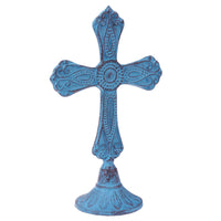 10" Worn Blue Jem Cast Iron Cross Pedestal (WS)