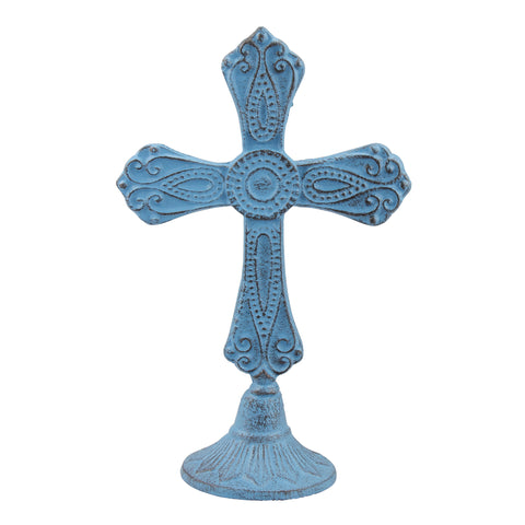 10" Worn Blue Jem Cast Iron Cross Pedestal (WS)