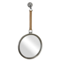 Stonebriar Round Rustic Metal Mirror with Brown Leather Hanging Strap (WS)