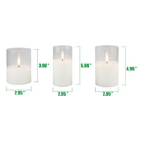 Stonebriar 3 Pack Real Wax Assorted Size Flameless LED Pillar Candles in Clear Glass Hurricane Candle Holder with Remote and Timer (WS)