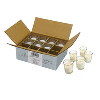 Stonebriar 12 Pack Unscented Long Burning Clear Glass Ivory Wax Filled Votive Candles