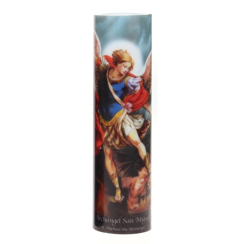 Stonebriar St. Michael flickering LED prayer candle with automatic timer