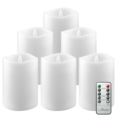 Stonebriar 6-pack white flameless LED pillar candles, 3 by 4 inch, with remote and timer