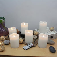 Stonebriar 6-pack white flameless LED pillar candles, 3 by 4 inch, with remote and timer