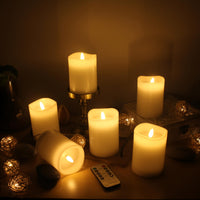 Stonebriar 6-pack white flameless LED pillar candles, 3 by 4 inch, with remote and timer