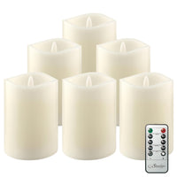 Stonebriar 6-pack ivory flameless LED pillar candles, 3 by 4 inch, with remote and timer