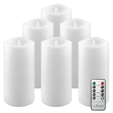 Stonebriar 6-pack white flameless LED pillar candles, 3 by 6 inch, with remote and timer