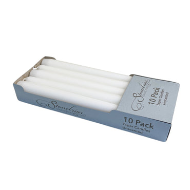 Stonebriar Unscented Taper Candles, 7 Hour Burn Time, Pack of 10, White, 10'