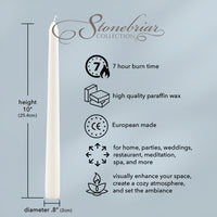 Stonebriar Unscented Taper Candles, 7 Hour Burn Time, Pack of 10, White, 10'