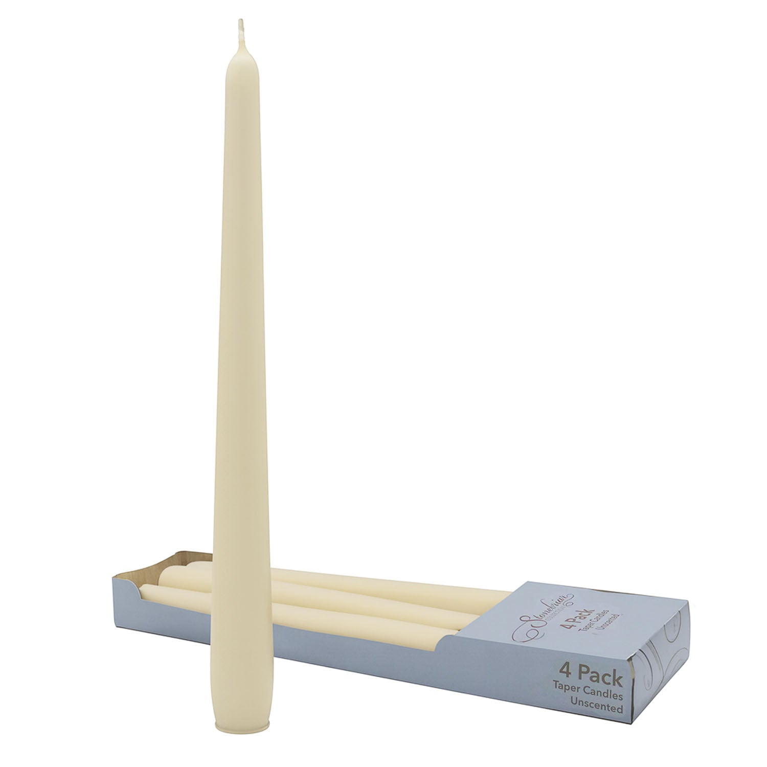 Stonebriar Unscented Taper Candles, 7 Hour Burn Time, Pack of 4, Ivory, 10'