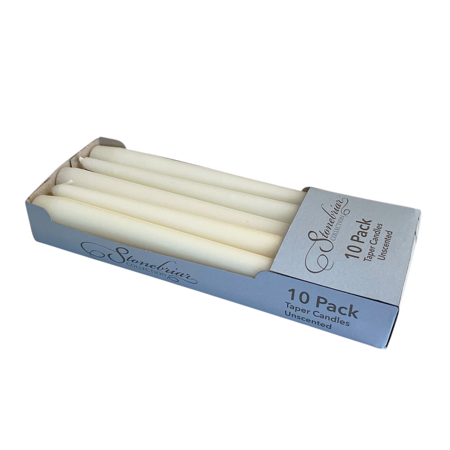 Stonebriar Unscented Taper Candles, 7 Hour Burn Time, Pack of 10, Ivory, 10'