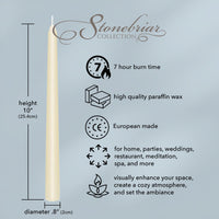 Stonebriar Unscented Taper Candles, 7 Hour Burn Time, Pack of 10, Ivory, 10'