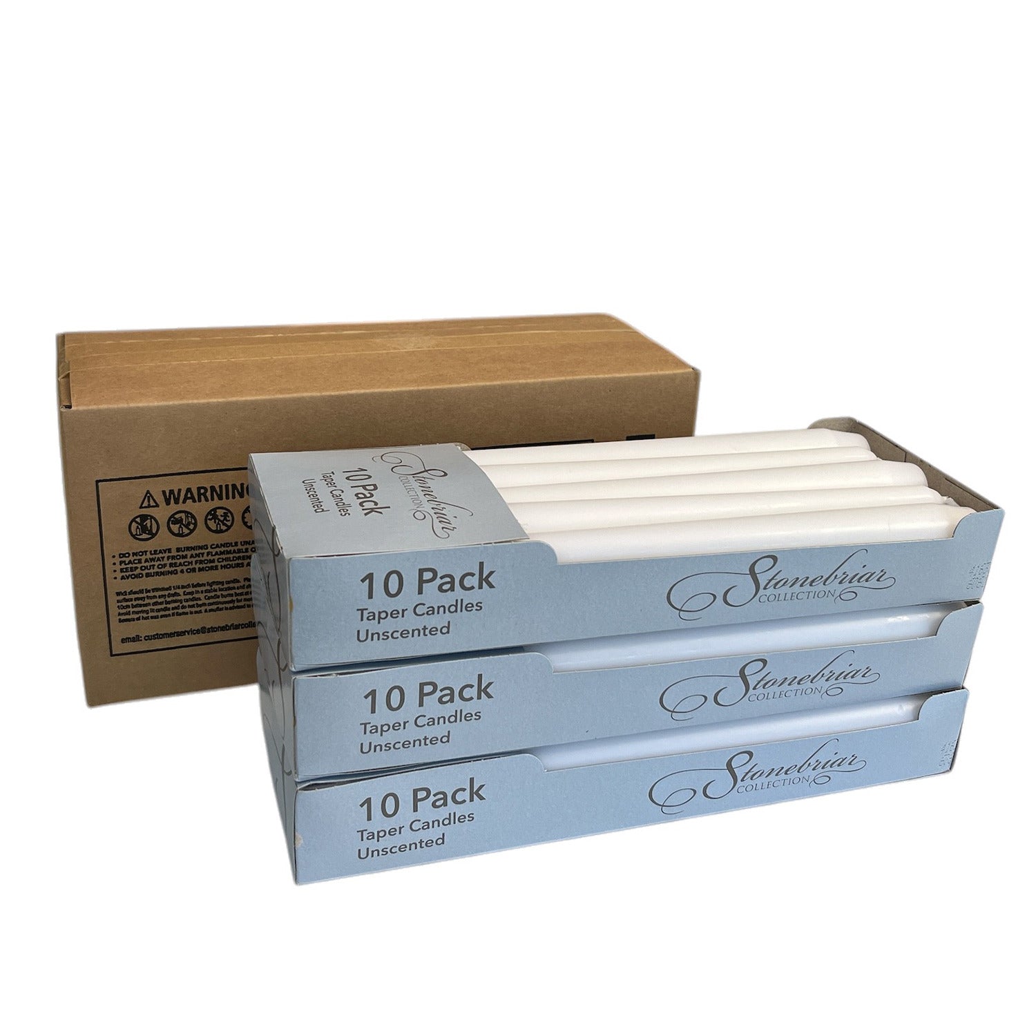 Stonebriar Unscented Taper Candles, 7 Hour Burn Time, Pack of 30, White, 10'