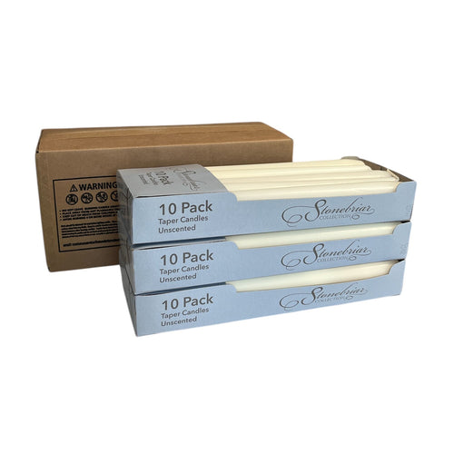 Stonebriar Unscented Taper Candles, 7 Hour Burn Time, Pack of 30, Ivory, 10'