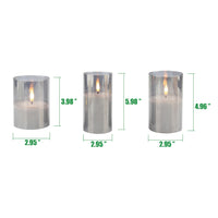 Stonebriar 3-pack real-wax flameless LED pillar candles in glass hurricanes, with remote and timer