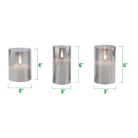 Stonebriar 3-pack real-wax flameless LED pillar candles in glass hurricanes, with remote and timer