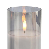 Stonebriar 3-pack real-wax flameless LED pillar candles in glass hurricanes, with remote and timer