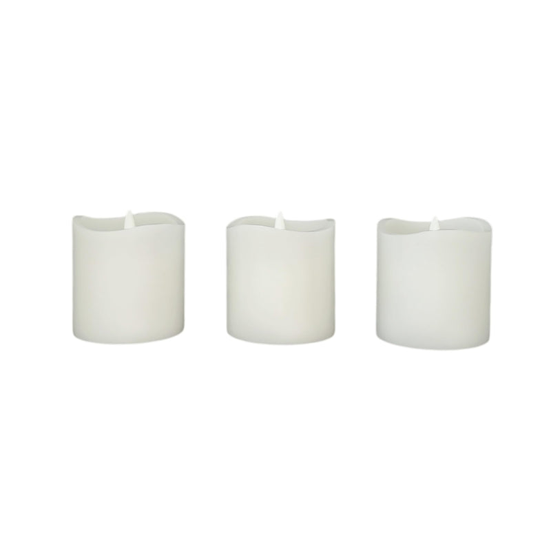 Stonebriar 3-pack white flameless LED pillar candles, 3 by 3 inch, with remote and timer