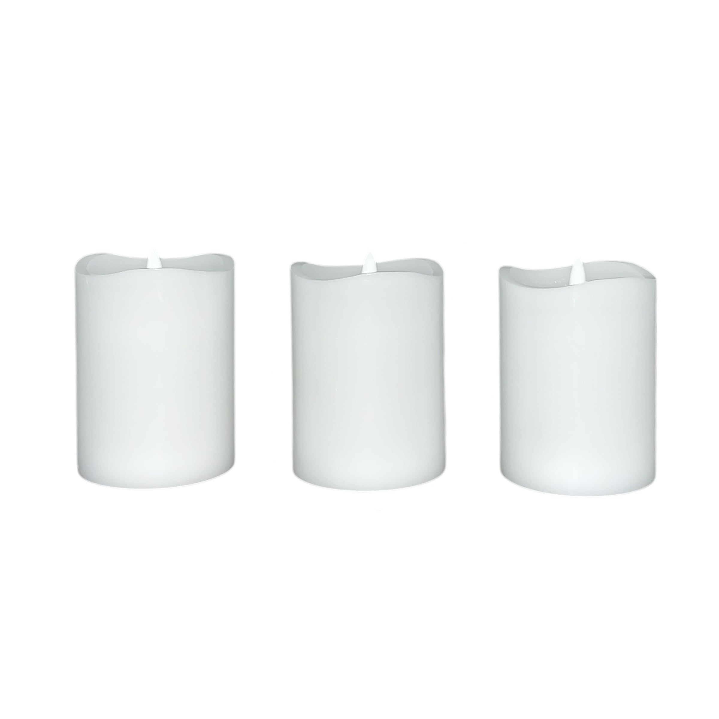 Stonebriar 3-pack white flameless LED pillar candles, 3 by 4 inch, with remote and timer