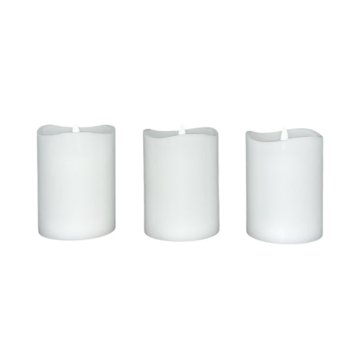 Stonebriar 3-pack white flameless LED pillar candles, 3 by 4 inch, with remote and timer