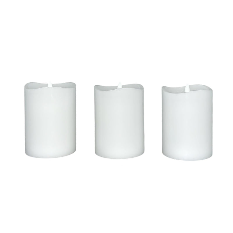 Stonebriar 3-pack white flameless LED pillar candles, 3 by 4 inch, with remote and timer