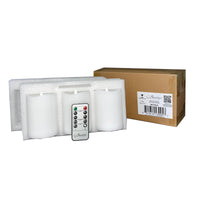 Stonebriar 3-pack white flameless LED pillar candles, 3 by 4 inch, with remote and timer