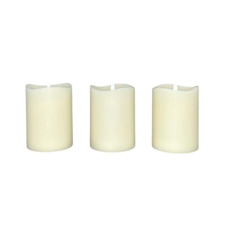 Stonebriar 3-pack ivory flameless LED pillar candles, 3 by 4 inch, with remote and timer